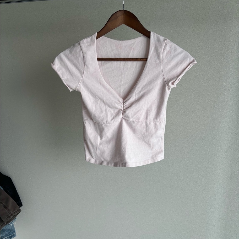 Brandy Melville Pink Fitted Crop Blouse with Notched Collar